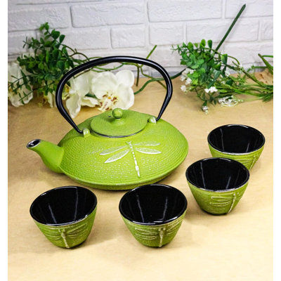 Ensemble de théière en fonte Tetsubin Green Green avec 4 tasses 37 oz