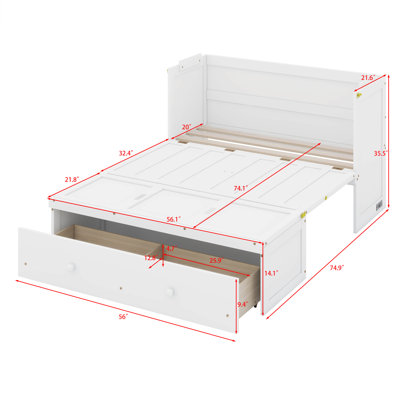 Hynes Murphy Bed, Solid Wood Murphy Bed Frame With USB Port And A Large Drawer