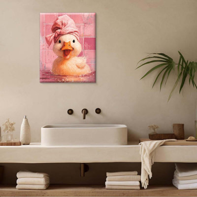 Mignon canard rose, impression d'art mural de salle de bain, images de canard de bain, décoration esthétique rose pour salle de bain