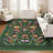 Floral Machine Washable Rug Non-Slip Farmhouse Floor Cover, Stain-Resistant Low Pile Indoor Carpet Mat for Living Room-1459605100
