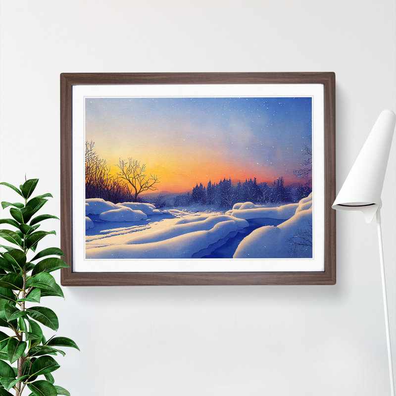 Winter Landscape Sunset Vol.2 - Framed Print, 34cm H x 46cm W x 2cm D, Walnut Framed