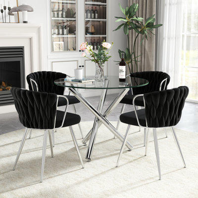Elegant Round Glass Dining Table Set by Mercer41