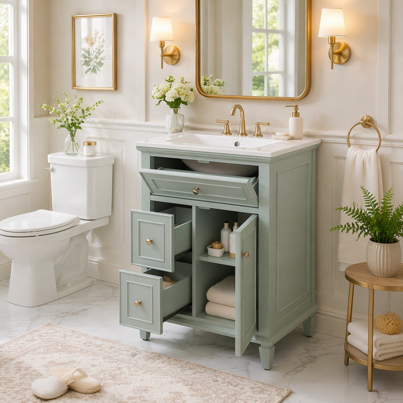 Meuble-lavabo 24 po avec lavabo et rangement intelligent, Vert, 24