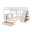 Lit superposé double au-dessus de simple avec bureau, tiroirs et tablettes, blanc