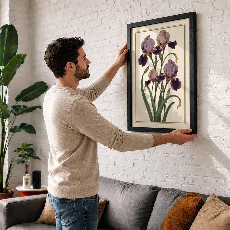 Iris Cluster Botanical - Framed Print, Black, A3 - 42.0 x 29.7 cm