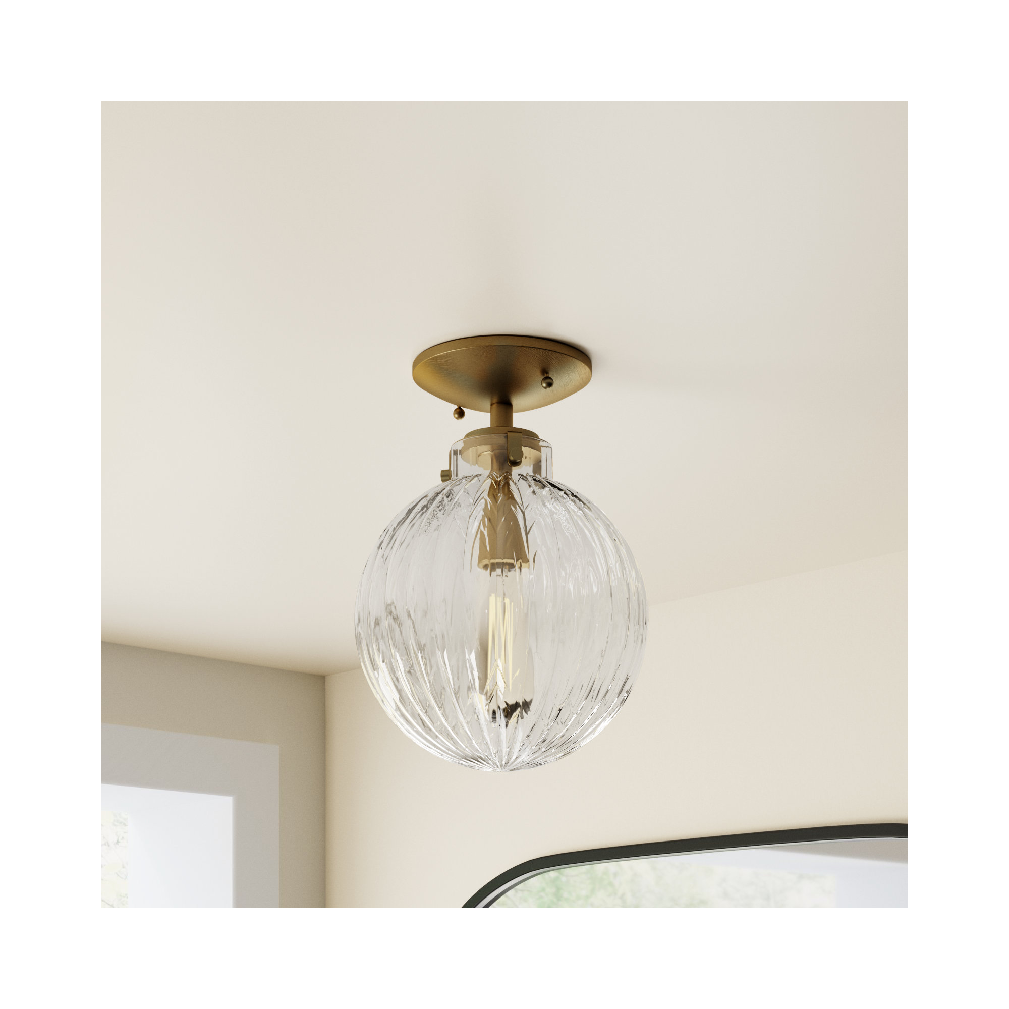 Kaydan 1-Light Dimmable Semi Flush Mount , Natural Brass