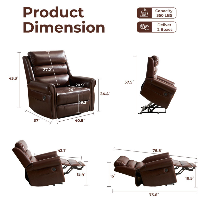 Power Lift Recliner Chair For Elderly With Massage And Heat, Lay Flat Recliner For Big And Tall, Brown, Brown