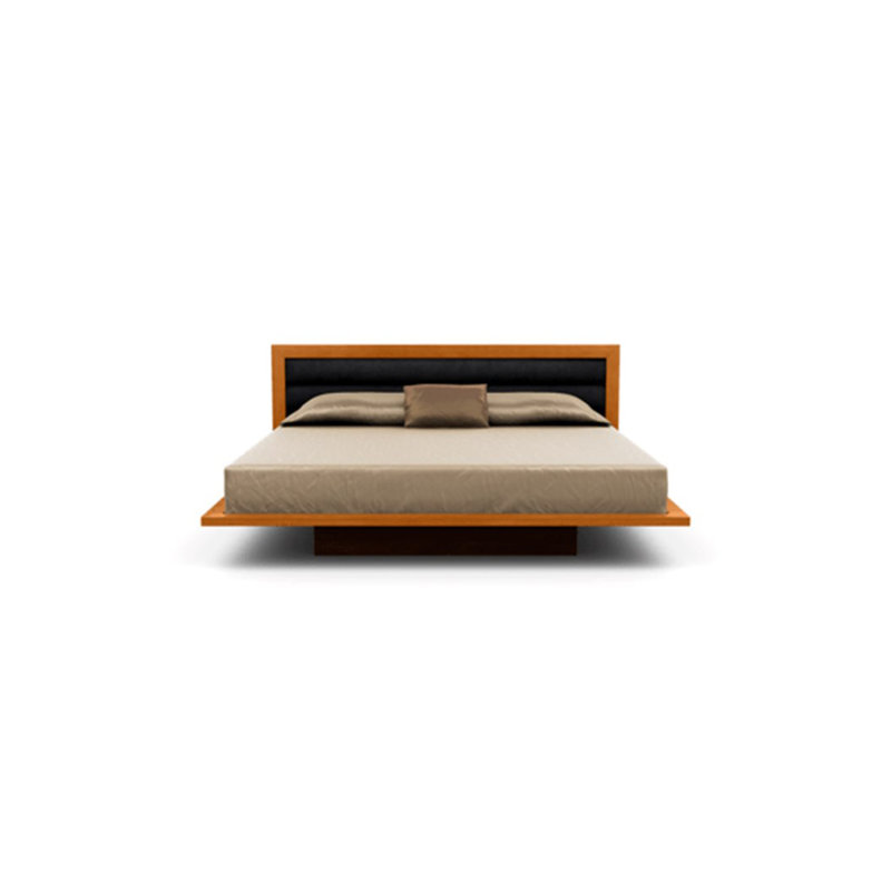 Lit plateforme rembourré en bois massif Moduluxe, Grand, Onyx, Cerisier d'automne