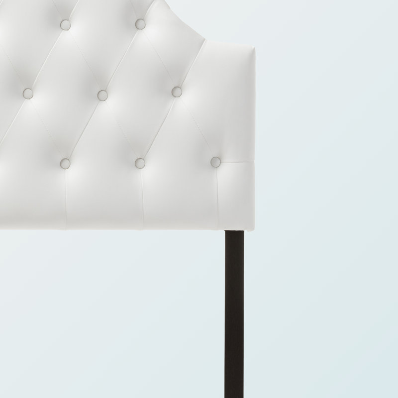Nawrocki Twin Size Button-Tufted White Leather Upholstered Headboard, 23.48" H X 38.54" W X 2.38" D