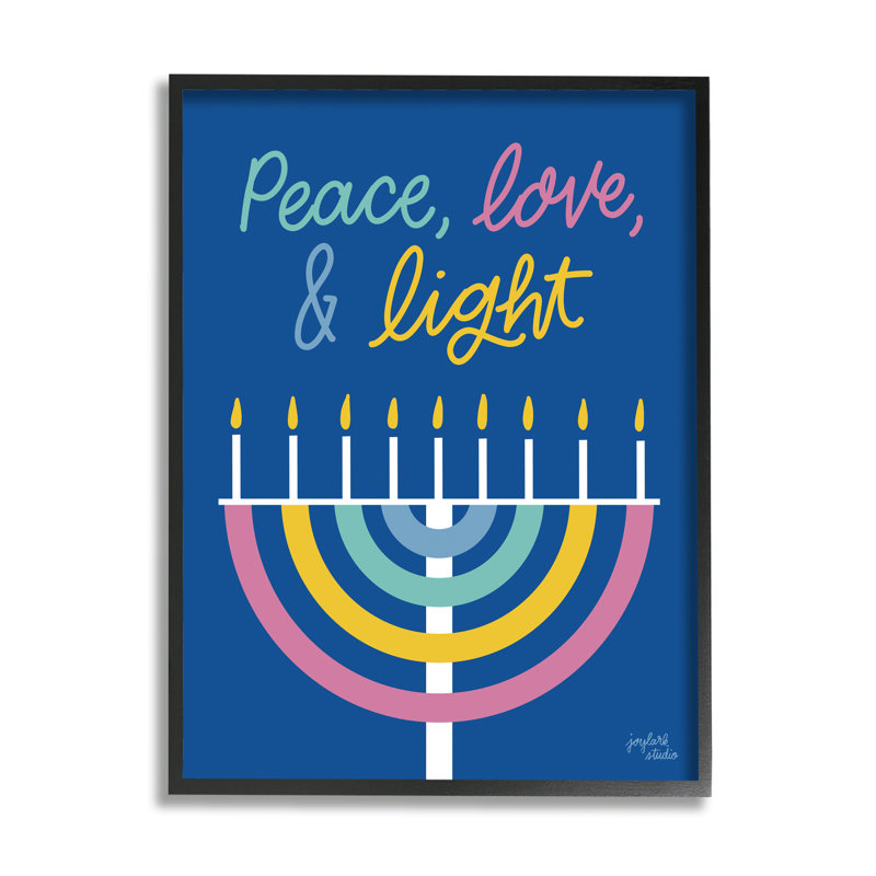 «Peace Love & Light Casual Holiday Hanukkah Menorah», art texturé par Jess Baskin, H 30 po x l 24 po x P 1,5 po