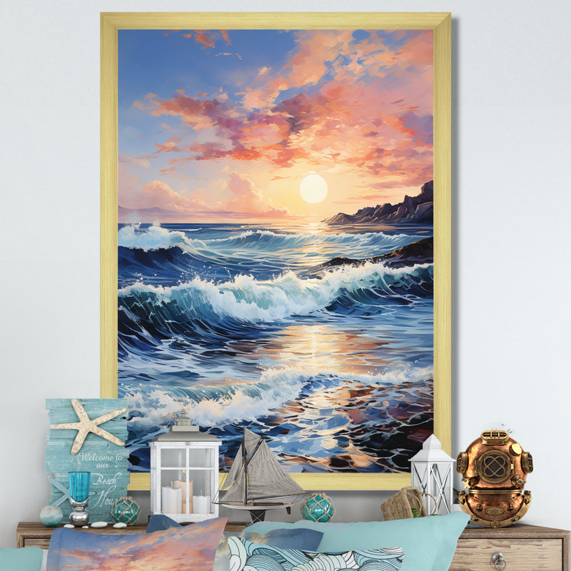 «Beach Sunrise Tranquil Horizons I», reproduction sur toile, H 40 po x l 30 po x P 1,5 po, Cadre doré simple