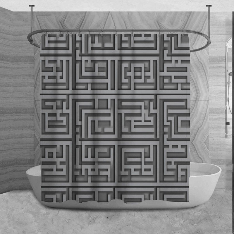 Greek Key Shower Curtain Pattern Bathroom Decor Grey Grey/Silver, 73" H x 70" W