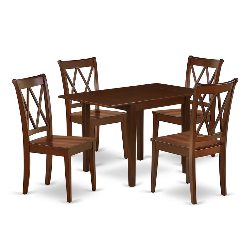 5 Piece Dining Room Table Set Includes a Rectangle Kitchen Table with Dropleaf and 4 Dining Chairs, 30x48 Inch, Mahogany