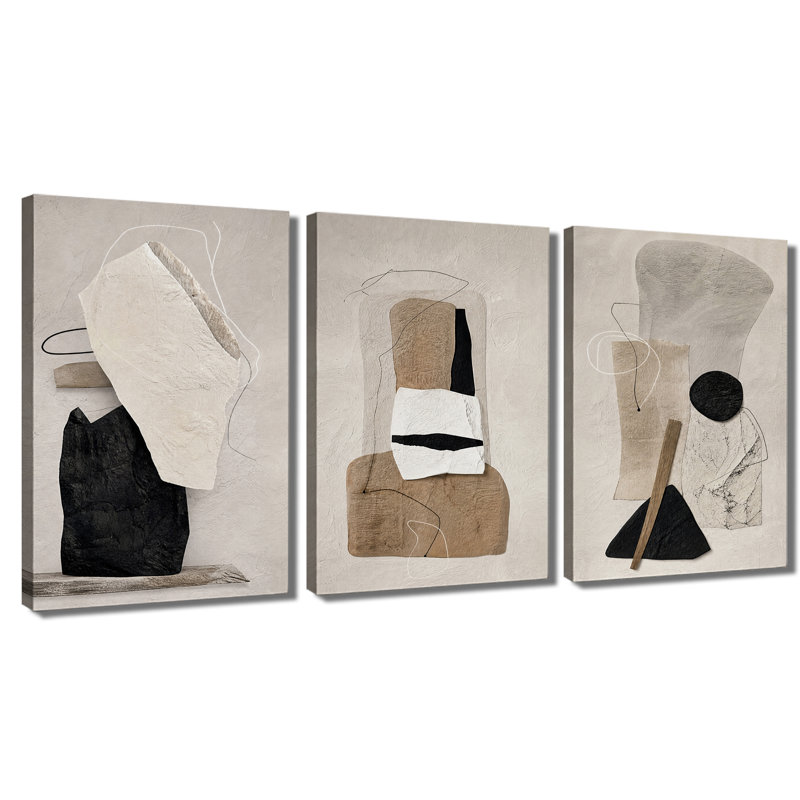 3 panneaux muraux d'art mural abstrait beige géométrique abstrait Wabi Sabi, 20 * 30 pouces * 3