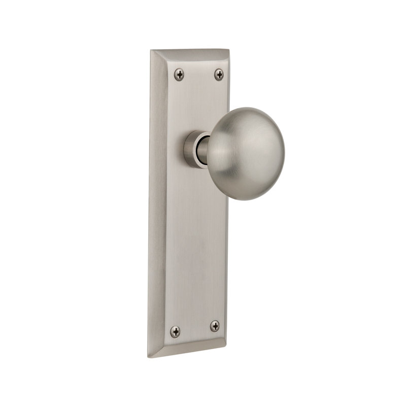 New York Plate with New York Door Knob, Satin Nickel