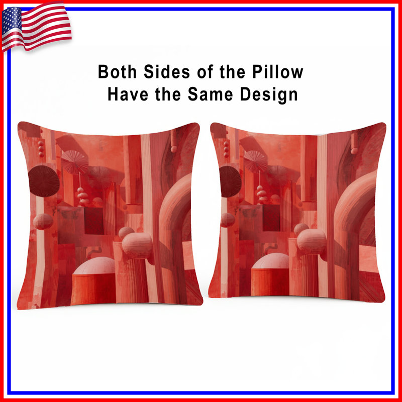 Coussins décoratifs rouges Red Geometric Architecture, 14 X 14 pouces