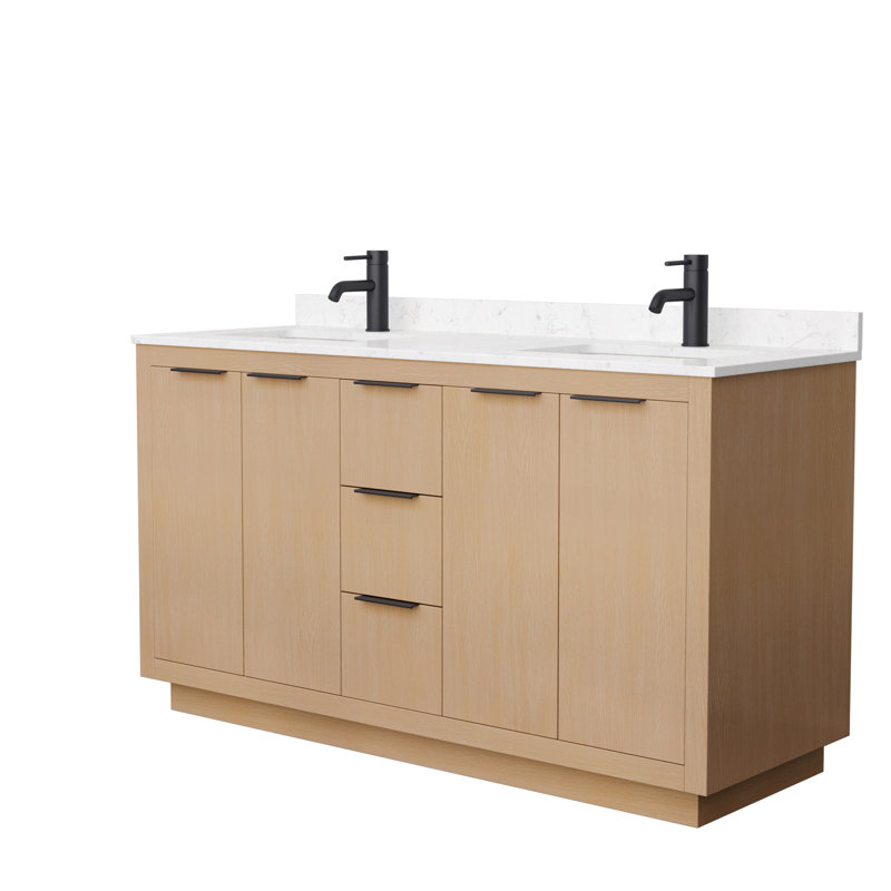 Maroni 60'' Light Straw Double Freestanding Bathroom Vanity with Carrara Marble Top