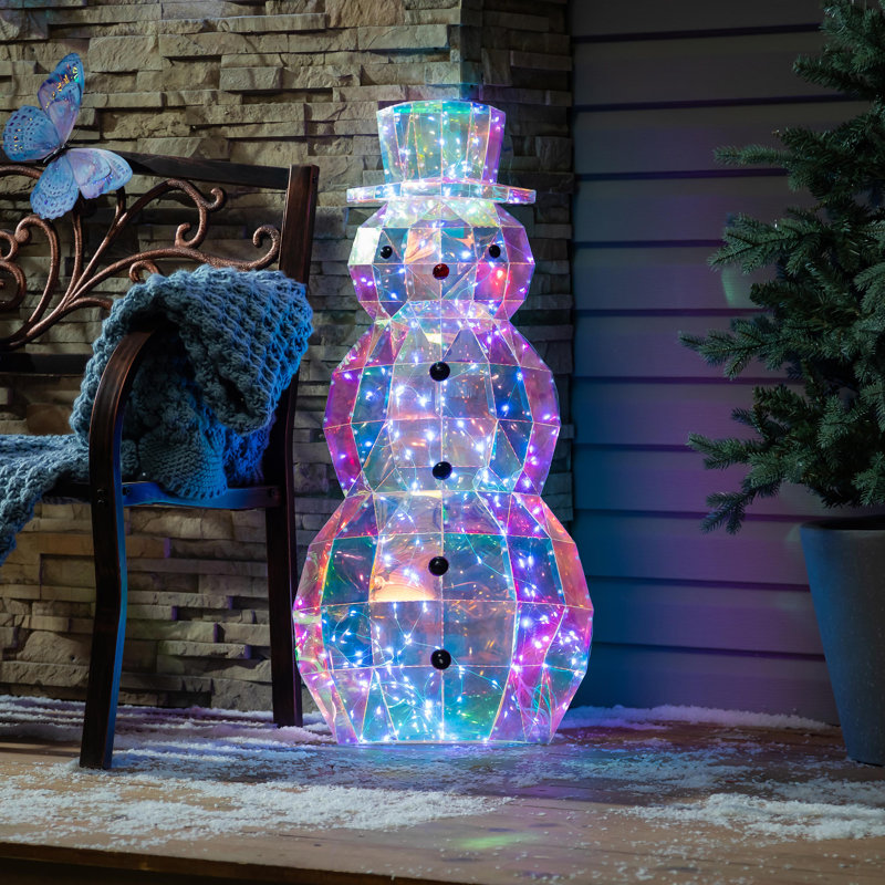Statue de jardin DEL bonhomme de neige en PVC irisé 33,5 "