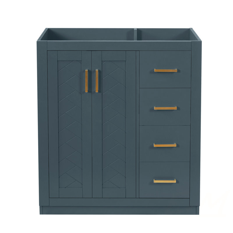 Meuble-lavabo de 30 po en bois massif avec 3 tiroirs et portes à fermeture douce, solution de rangement durable et spacieuse, meubles-lavabos (sans lavabo)
