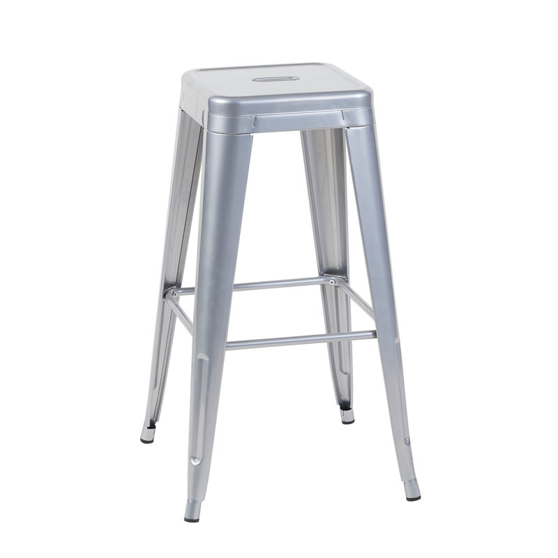 Tabouret à hauteur de comptoir de 30 pouces, ensemble de 2 tabourets de bar en métal sans dossier, non empilable, amovible et facile à assembler, conception peu encombrante pour îlot de cuisine / bar / café / salle à manger (argent)