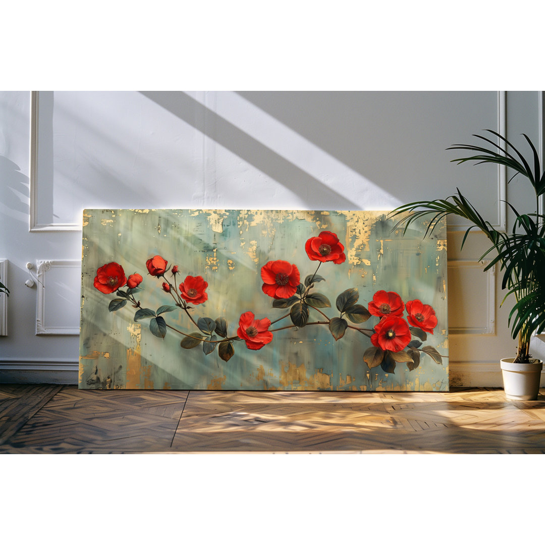 Wandbild 120x60cm Rote Blumen Blüten abstrakter Hintergrund