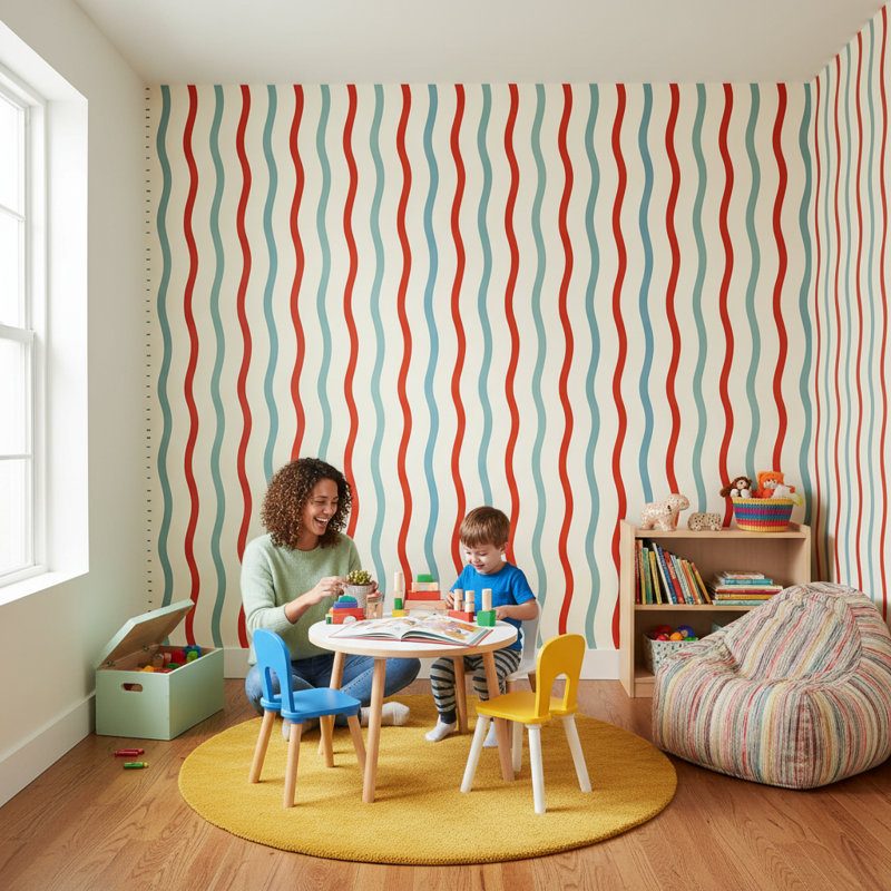 Rouleau double abstrait mural minimaliste amovible Wavy Lines