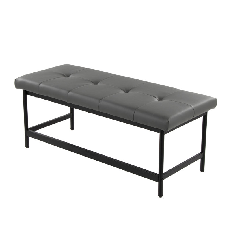 Banc en métal noir et similicuir gris, Gris