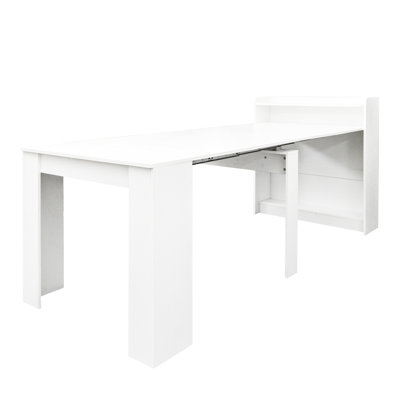 Table de salle à manger moderne avec rangement extensible pour un usage domestique. 35,73 l x 98,43 l 40,41h. 130,07 lb Blanc. Et confortable. Convient à la cuisine, au salon et à l'espace de rangement supplémentaire. Spacieux. Pour