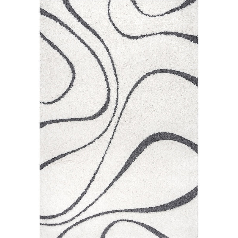 Lantilly Modern Performance Shag Beige Rug, Rectangle 6'7" x 9'
