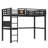 Twin XL Size Black Metal Loft Bed with Desk, Storage Basket, Clock & Charging Port – Space-Saving, Multifunctional-213668413