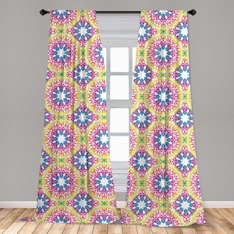 Ethnic Damask Semi-Sheer Rod Pocket Curtain Panels, 28" x 84"
