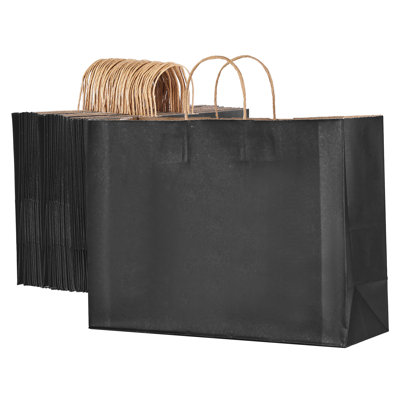 Sacs en papier Kraft avec poignées, grands sacs d'épicerie en papier 100 pièces 16 x 6 x 12 po, sacs à emporter réutilisables et recyclés, sac de fête simple en vrac pour anniversaire, mariage, affaires, Goody, brun