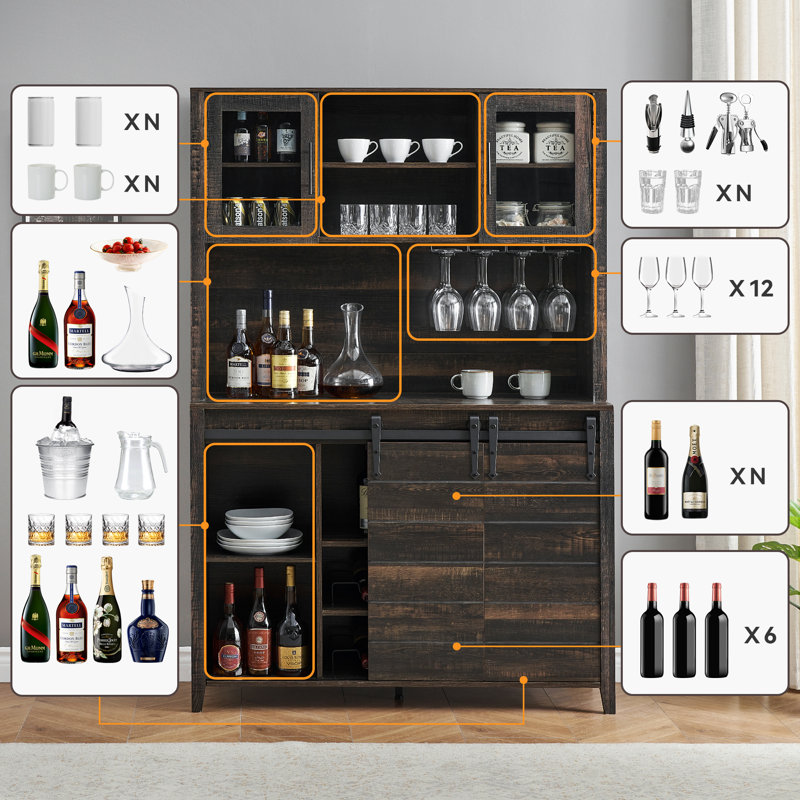 Cutcheon Sideboard with Bar Hutch, Black