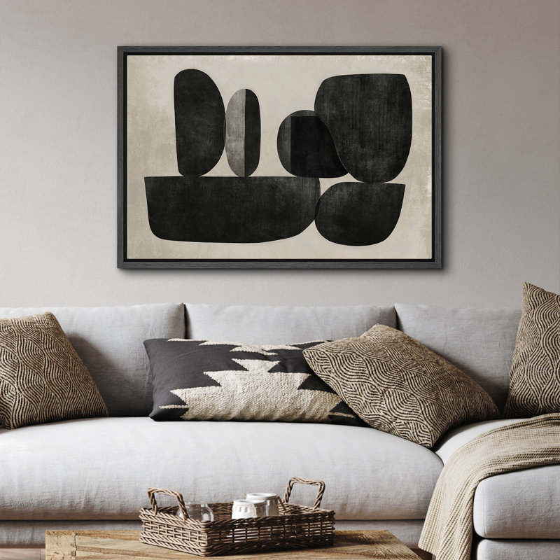 Impression sur toile, formes abstraites modernes, décor géométrique neutre minimaliste pour le bureau ou le salon, Noir