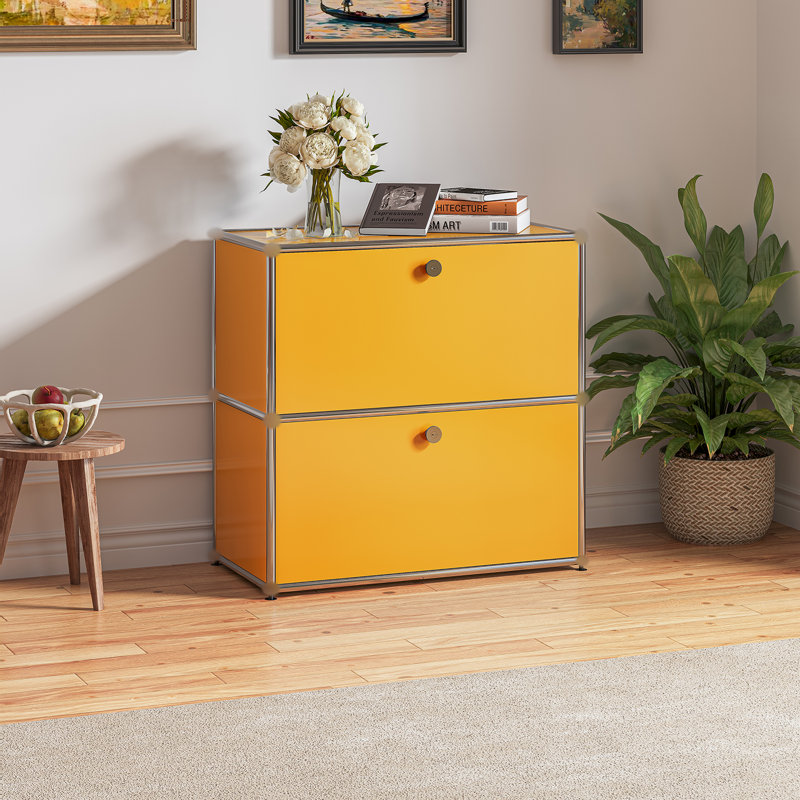 Rangement avec table de chevet et classeur, Jaune