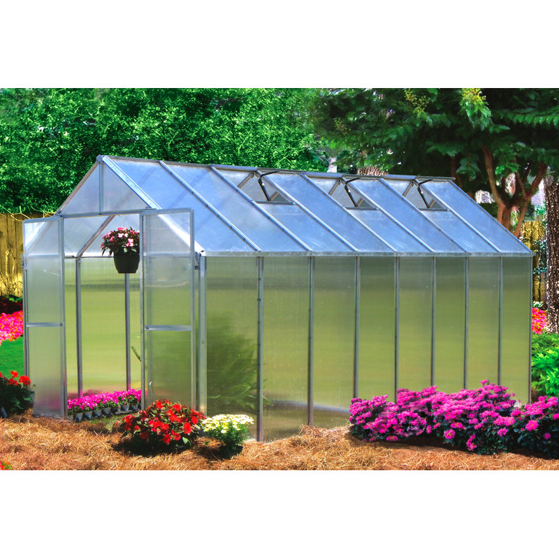 Monticello Polycarbonate Greenhouse in Aluminum, Aluminum, 7'6" H x 8' W x 24' D