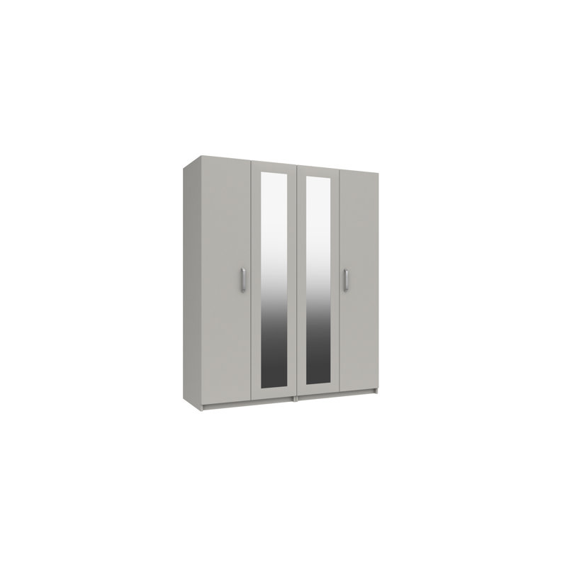 Narvaez 4 Door Manufactured Wood Wardrobe, Light Grey Gloss