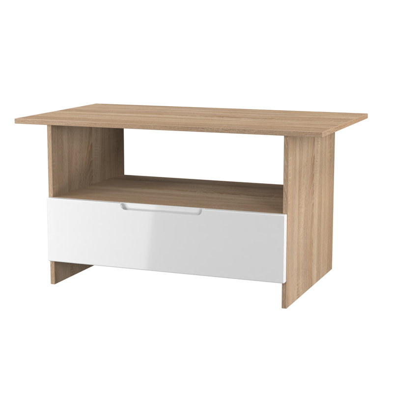 Bisma Coffee Table with Storage, White Top/Oak Wood Base