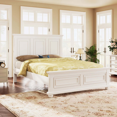 Traditional Town and Country Style Pinewood Vintage Tall Headboard Queen Bed Frame