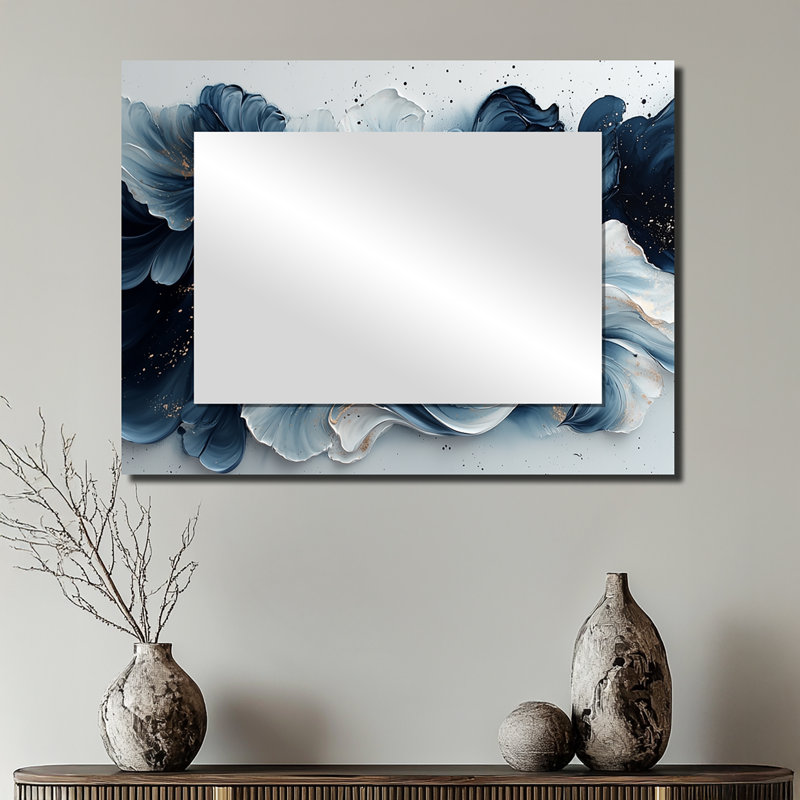 Encre monochrome Echo Of River II - Op Art miroir mural - imprimé sur métal, 24" x 32"