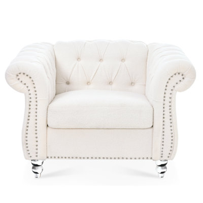 Living Room 1 Seater Comfortable , White Covered, Foam & Pocket Springs Installed, Solid Wood + Plywood Constructed Frame, Acrylic Legs Mounted, 39.93"W X 32.09"D 28.01"H Cover, Inside, Strong Legs,