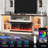 70" 3-sided Fireplace Tv Stand For Tvs Up To 80", Entertainment Center With 34" Electric Fireplace,led Light Tv Consoles For Living Room,farmhouse Highboy Media Console W/glass Door Cabinet-1022774909