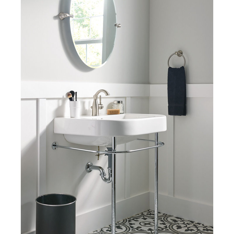 Robinet de salle de bain à trou unique avec drain Moen Sarona et plaque optionnelle, Nickel brossé résistant aux taches