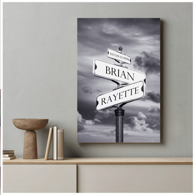 Personalized Street Sign Wall Art – Custom Names & Date, Black and White Vintage Style Décor for Couples