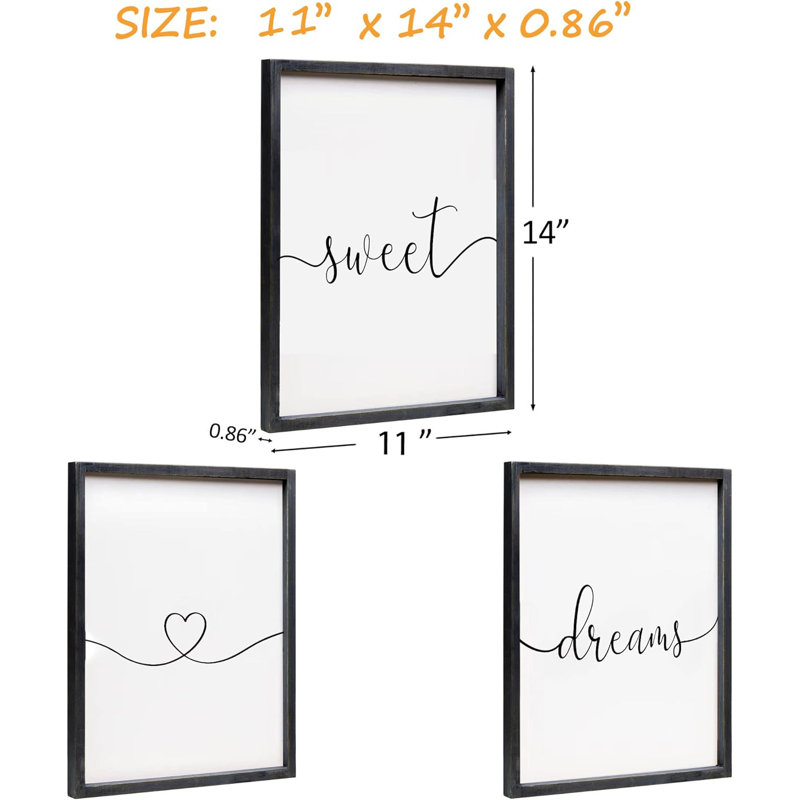 Set Of 3 Framed Farmhouse Sweet Dreams Sign 11x14" Above Bed Wall Deco &ndash