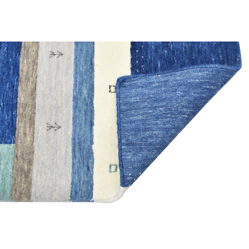 Hand Knotted Wool Area Rug in Blue/Brown/Gray/Ivory, Runner 2'6" x 8'