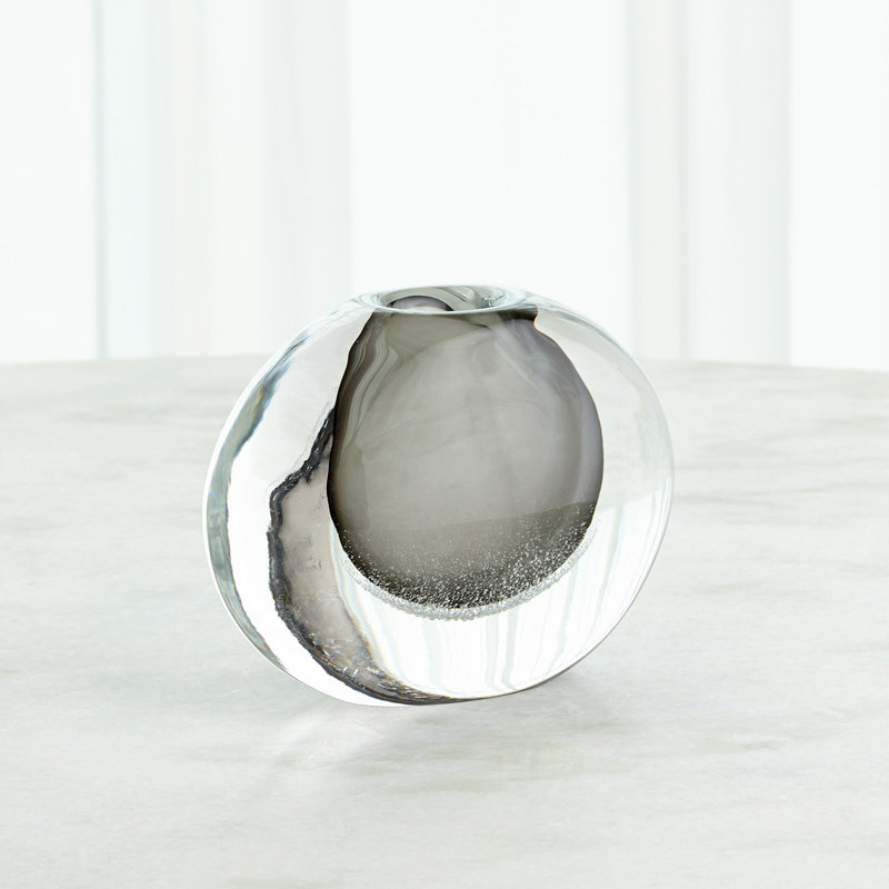 Micro Bubble Handmade Glass Table Vase, Gray/Clear