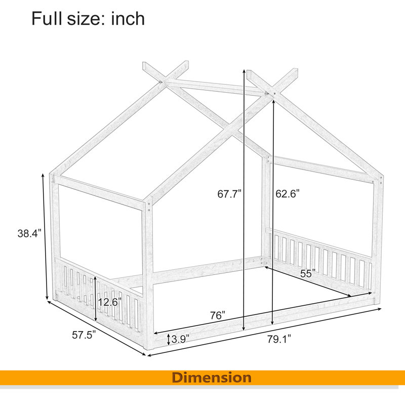 Lit maison Montessori, Naturel, Lit double