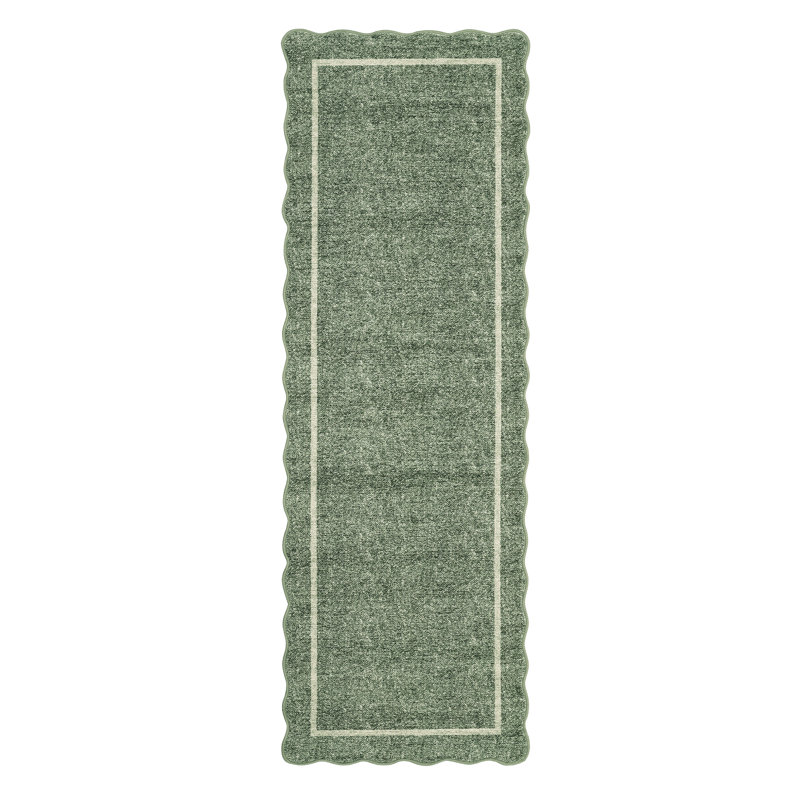 Scalloped Machine Washable Rug Non-Slip Bordered Floor Mats Non-Shedding Soft Low Pile Modern Accent Rugs for Living Room Bedroom Office