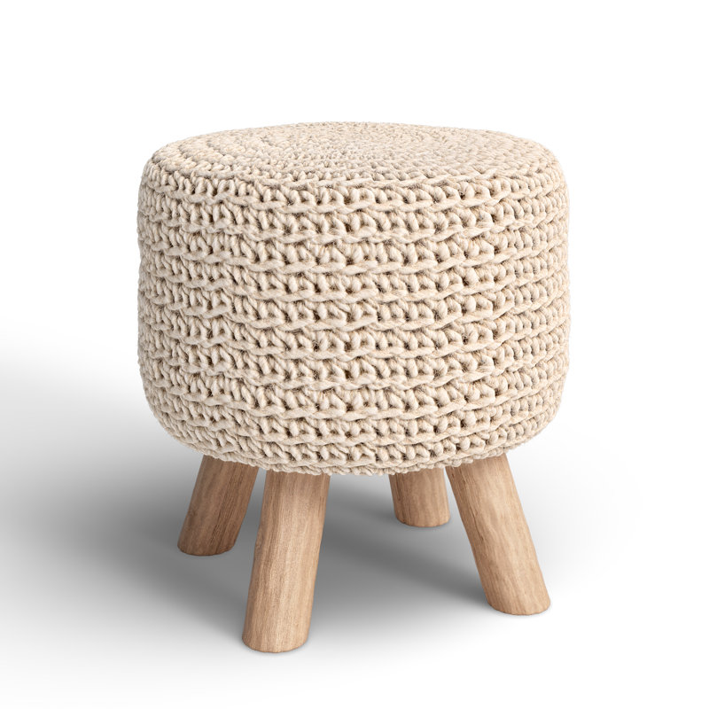 Scandinavian-Inspired Tufted Wool Pouf with Wooden Legs